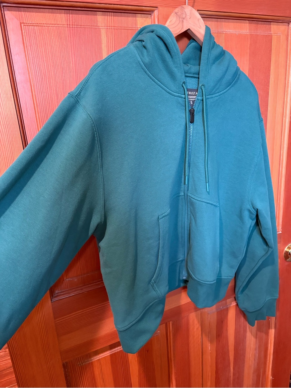 Athleta Forever Fleece Crop Full Zip Hooded Sweatshirt Viridian Green XL - Picture 3 of 10